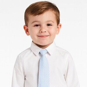 NWT Janie and Jack Seersucker Neck Tie Blue and White Stripe Size 2-5 Velcro